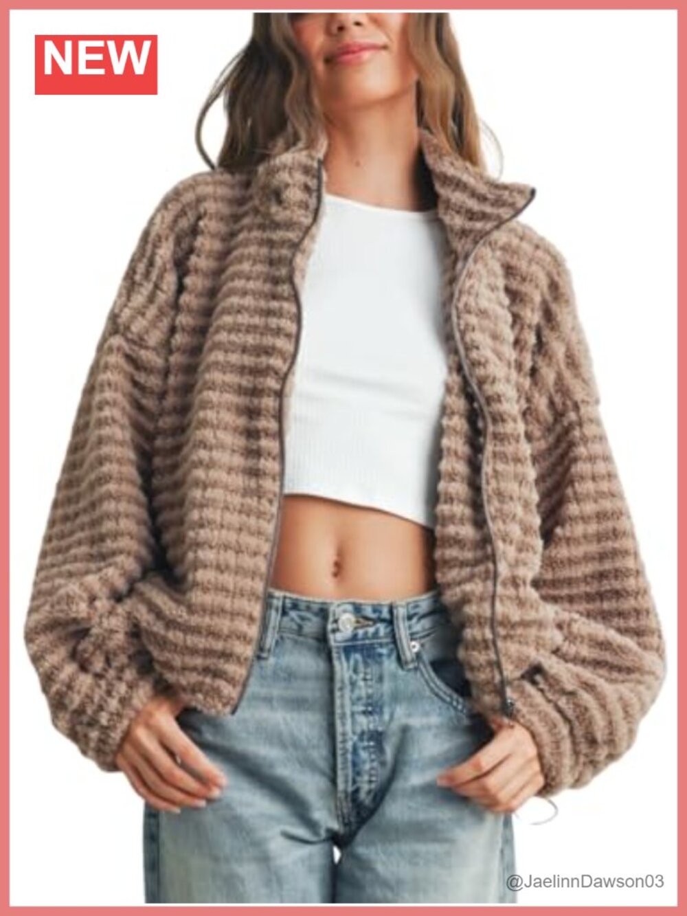 Womens Striped Fleece Jacket Winter Puffer Coat Zip Up Fuzzy Shacket